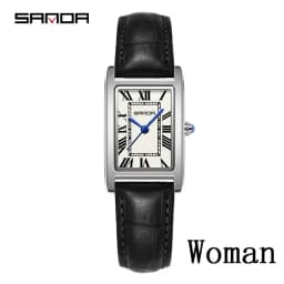 SANDA Leisure Leather Strap Men Women Couple Tank Watches Vintage Korean Roman Scale Square Temperament Quartz Wristwatch