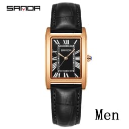 SANDA Leisure Leather Strap Men Women Couple Tank Watches Vintage Korean Roman Scale Square Temperament Quartz Wristwatch