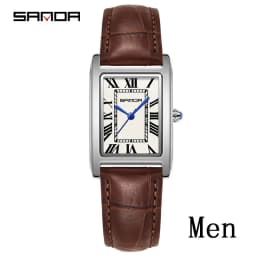 SANDA Leisure Leather Strap Men Women Couple Tank Watches Vintage Korean Roman Scale Square Temperament Quartz Wristwatch