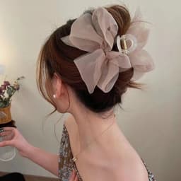 Fashion Mesh Tulle Large Bow Grab Clip Elegant Retro Female Net Yarn Ponytail Braid Claw Clip Hair Accessories Gift Headdress