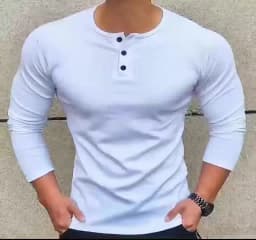 Men's Summer Short Sleeve Henley Neck T-shirt Solid Color Male Tops Slim Fit Button Neck High Quality Cozy Tshirt Streetwear