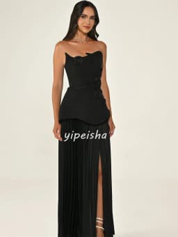 Customized Modern Style Elegant Handmade Flower Ruched Straight Strapless Long Dresses Bespoke Occasion Dresses Sizes Available