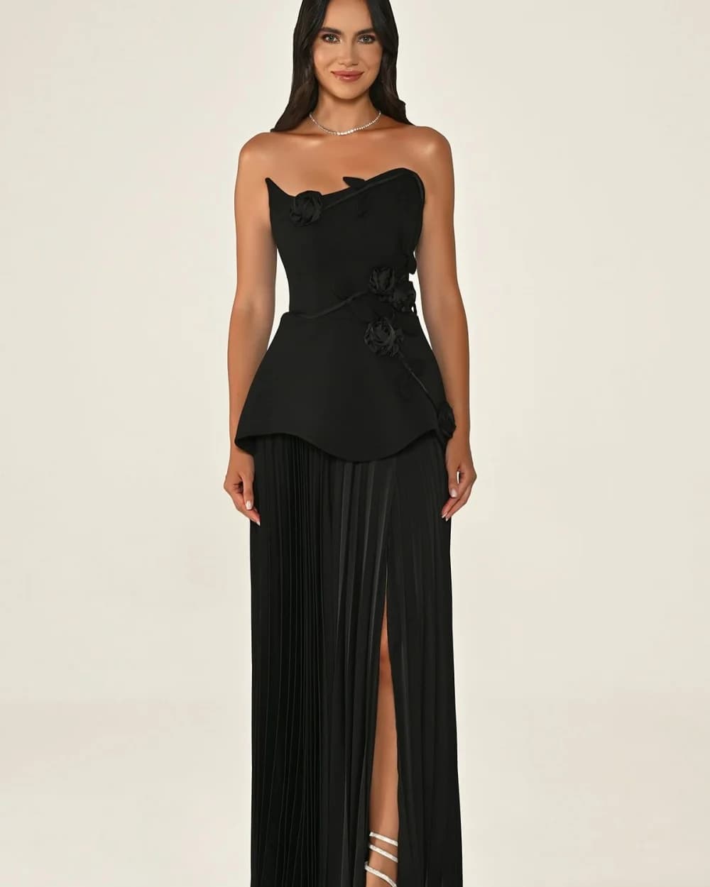 Customized Modern Style Elegant Handmade Flower Ruched Straight Strapless Long Dresses Bespoke Occasion Dresses Sizes Available