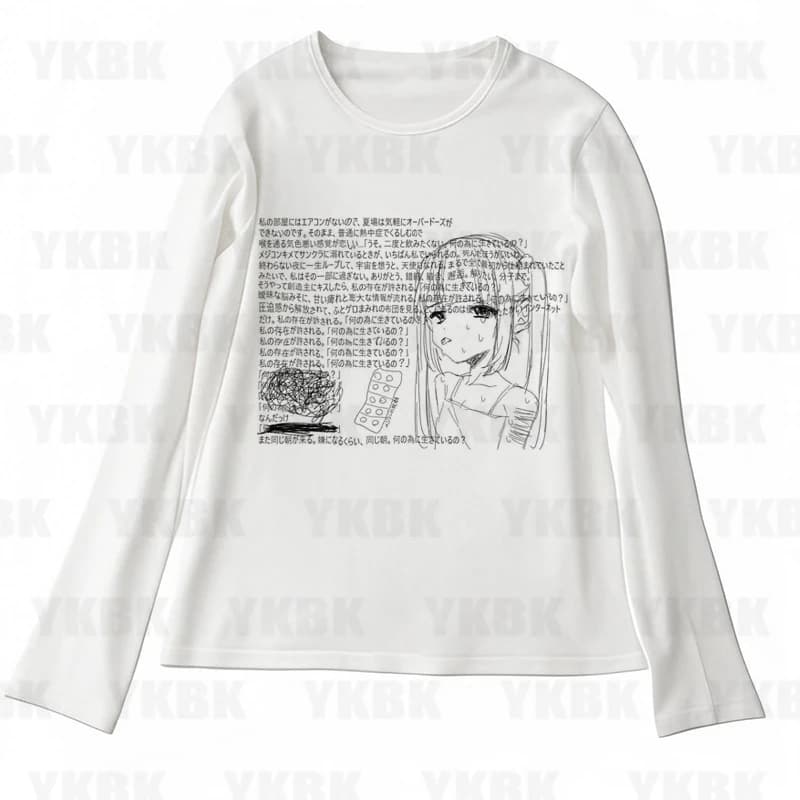 Graphic Harajuku Print Letter Anime Long Sleeve Women's T-shirts 90s Clothes Vintage Women Female Trashy Y2k 2000s Tops Gothic