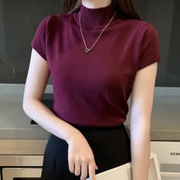 Half-High Neck T-Shirt Women's Fashion Jumper Casual Tops Korean Style Elegant Solid-Coloured Clothing Spring And Summer Season