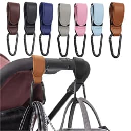 Wholesale 2pcs PU Leather Baby Stroller Hook for Pram Rotate 360 Degree Rotatable Cart Organizer Pram Hook Stroller Accessories