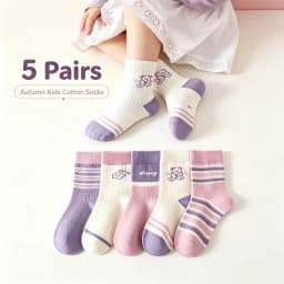 5 Pairs Girls' Socks Spring Summer Cotton Socks Kids Cute Bear Sock 1-14T Children's Mid-calf Socks