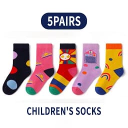 5 Pairs Girls' Socks Spring Summer Cotton Socks Kids Cute Bear Sock 1-14T Children's Mid-calf Socks
