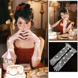 6 Styles Fashion Lace Gloves with Butterfly Flowers White Bridal Wedding Dress Gloves for Birthday Party Photography