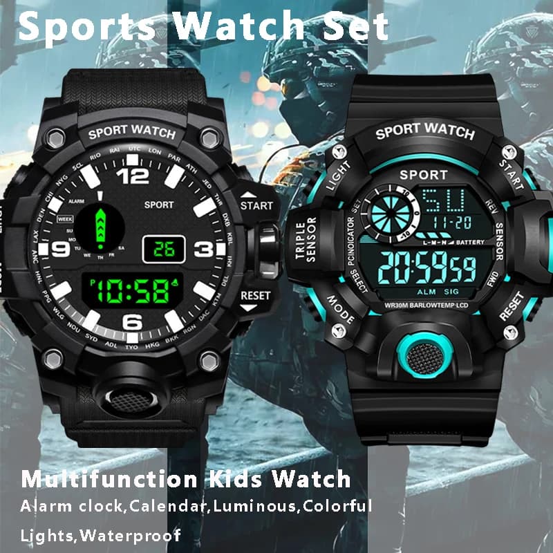 Electronic Watch Set For Men's Military Sports Watches Set Luminous Multifunction LED Digital Wristwatch for Man Kids Boy Studen