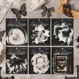Black and white lace Decor 20 pcs PET Stickers pack Collage Junk Journal DIY Scrapbooking Self Adhesive Creative Diary Stickers