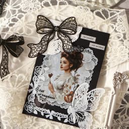 Black and white lace Decor 20 pcs PET Stickers pack Collage Junk Journal DIY Scrapbooking Self Adhesive Creative Diary Stickers