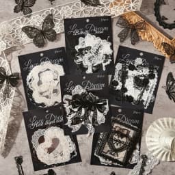 Black and white lace Decor 20 pcs PET Stickers pack Collage Junk Journal DIY Scrapbooking Self Adhesive Creative Diary Stickers