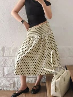 French Sweet New Design Polka Dot Skirts Women Retro Loose Straight Slimming Mid-length Skirt Female Pretty Pleated A-line Skirt