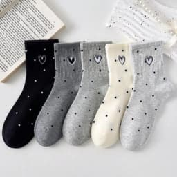 5 Pairs Women's Cute Heart Shaped Mid Tube Socks Spring and Autumn New Ins Trendy Versatile High Beauty Duty Series Socks