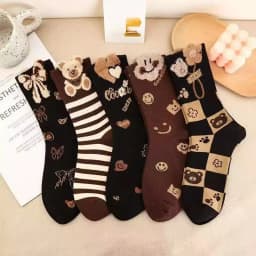 5 Pairs Women's Cute Heart Shaped Mid Tube Socks Spring and Autumn New Ins Trendy Versatile High Beauty Duty Series Socks