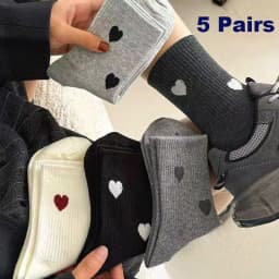 5 Pairs Women's Cute Heart Shaped Mid Tube Socks Spring and Autumn New Ins Trendy Versatile High Beauty Duty Series Socks