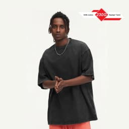 230G Cotton Retro T-shirt Drop-shoulder Sleeve Men Women Vintage Short-sleeve T Shirts Solid Color Hip Hop Loose Tees