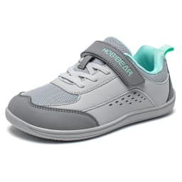 HOBIBEAR Kids Wide Toe Shoes Big Kid Barefoot Hook Loop Minimalist Sneakers Artificial Leather Mesh Shoes