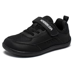 HOBIBEAR Kids Wide Toe Shoes Big Kid Barefoot Hook Loop Minimalist Sneakers Artificial Leather Mesh Shoes