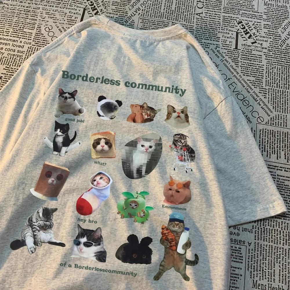 Summer Women T-Shirts Cute Cats Picture Printed Short Sleeve Round Neck Soft Comfortable Tops Casual Female Clothing