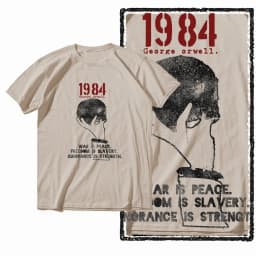G01 Beige Cotton Big Size 1984 Graphic Men T-shirt | Streetwear Cool Vintage O-neck Men's Tee Tshirt