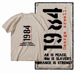G01 Beige Cotton Big Size 1984 Graphic Men T-shirt | Streetwear Cool Vintage O-neck Men's Tee Tshirt
