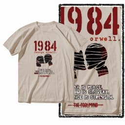 G01 Beige Cotton Big Size 1984 Graphic Men T-shirt | Streetwear Cool Vintage O-neck Men's Tee Tshirt