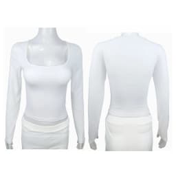 Long Sleeve T-shirt Slim Tops Sexy Woman Clothing Square-Cut Collar Close-fitting Tee Shirt Street Wear Fall 2025 New 2523