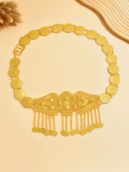 Court-Style Belt With Gold Circular Coin And Human Head Patterned Lace Trim, Hollowed-Out Design For Waistband, An Arab-Style