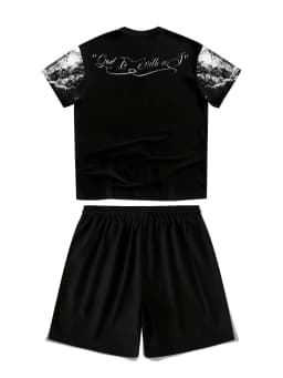 Summer Men's Angel Christ Printed Comfortable Breathable Round Neck T-shirt Shorts Taochuang Outdoor Casual Fashion Clothing