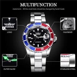 WINNER 002 Automatic Mechanical Wristwatch for Male Luminous Hands Date Fashion Stainless Steel And Leather Strap Clock Gifts