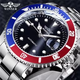 WINNER 002 Automatic Mechanical Wristwatch for Male Luminous Hands Date Fashion Stainless Steel And Leather Strap Clock Gifts