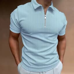 2025 Summer Men's Solid Color Waffle Polo Shirt Short Sleeve Collar Zipper T-shirt&Men's Casual Street Wear New Men's Top
