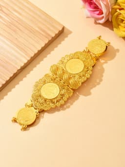 Coin-Shaped Golden Arabian-Style Bridal Belt for Ethnic Wedding Accessories, Luxurious Algerian Long Robe Wedding Sash