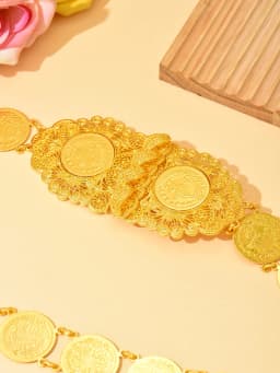 Coin-Shaped Golden Arabian-Style Bridal Belt for Ethnic Wedding Accessories, Luxurious Algerian Long Robe Wedding Sash