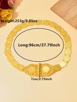 Coin-Shaped Golden Arabian-Style Bridal Belt for Ethnic Wedding Accessories, Luxurious Algerian Long Robe Wedding Sash