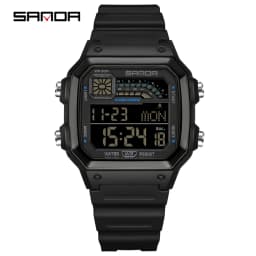 SANDA 6196 Luxury Men's Electronic Watch with Multi Functional Luminous Dial Calendar Waterproof Fashion Men's Digital Watch