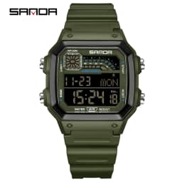 SANDA 6196 Luxury Men's Electronic Watch with Multi Functional Luminous Dial Calendar Waterproof Fashion Men's Digital Watch