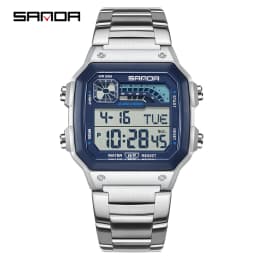 SANDA 6196 Luxury Men's Electronic Watch with Multi Functional Luminous Dial Calendar Waterproof Fashion Men's Digital Watch