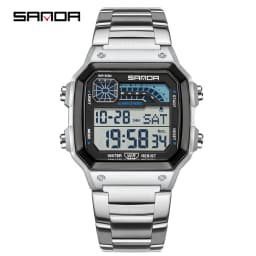 SANDA 6196 Luxury Men's Electronic Watch with Multi Functional Luminous Dial Calendar Waterproof Fashion Men's Digital Watch