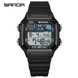 SANDA 6196 Luxury Men's Electronic Watch with Multi Functional Luminous Dial Calendar Waterproof Fashion Men's Digital Watch
