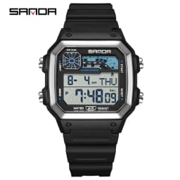 SANDA 6196 Luxury Men's Electronic Watch with Multi Functional Luminous Dial Calendar Waterproof Fashion Men's Digital Watch
