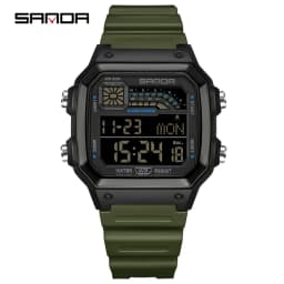SANDA 6196 Luxury Men's Electronic Watch with Multi Functional Luminous Dial Calendar Waterproof Fashion Men's Digital Watch