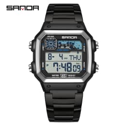 SANDA 6196 Luxury Men's Electronic Watch with Multi Functional Luminous Dial Calendar Waterproof Fashion Men's Digital Watch