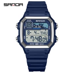 SANDA 6196 Luxury Men's Electronic Watch with Multi Functional Luminous Dial Calendar Waterproof Fashion Men's Digital Watch