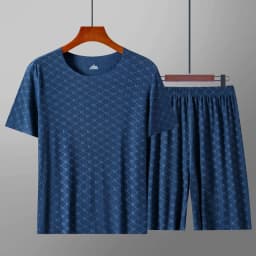 Men's Homewear Set Printed Ice Silk T-Shirt Short Sleeve Shorts Two-Piece Set Modal Casual Silky Cooling Sleepwear Men's Set