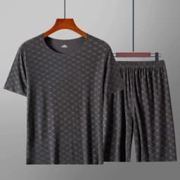 Men's Homewear Set Printed Ice Silk T-Shirt Short Sleeve Shorts Two-Piece Set Modal Casual Silky Cooling Sleepwear Men's Set