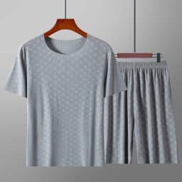 Men's Homewear Set Printed Ice Silk T-Shirt Short Sleeve Shorts Two-Piece Set Modal Casual Silky Cooling Sleepwear Men's Set
