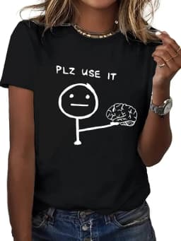Funny T-shirt Humorous "PLZ USE IT" Brain Print Short Sleeve T Shirt Clothing Top Tee Summer Ladies Girls Shirt